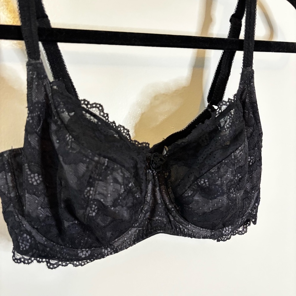 Pour Moi? Black and Gray Lace Trim Underwire Bra